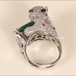 Adjustable panther ring with green emerald stone