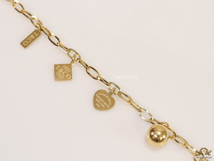 Gold Plated Link Chain Charm Bracelet with Alphabet — Tiff & Co Style