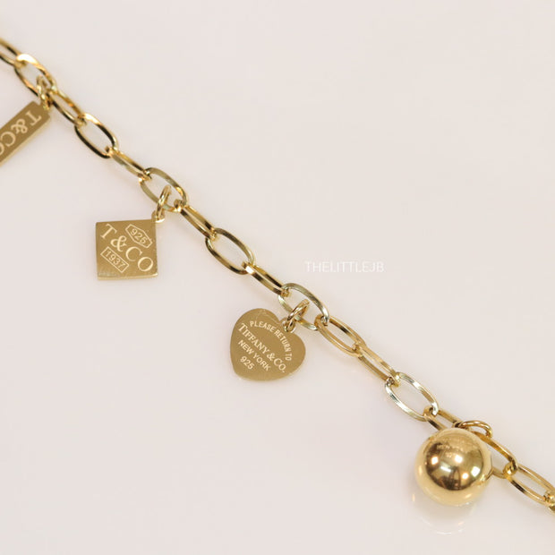 Gold Plated Link Chain Charm Bracelet with Alphabet — Tiff & Co Style