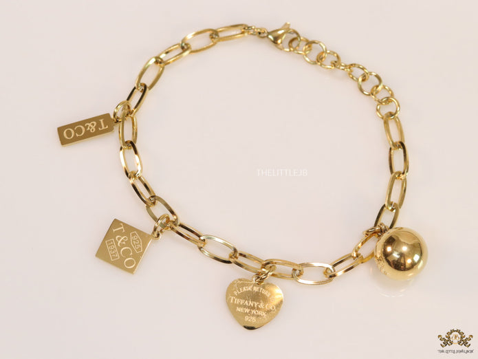 Gold Plated Link Chain Charm Bracelet with Alphabet — Tiff & Co Style