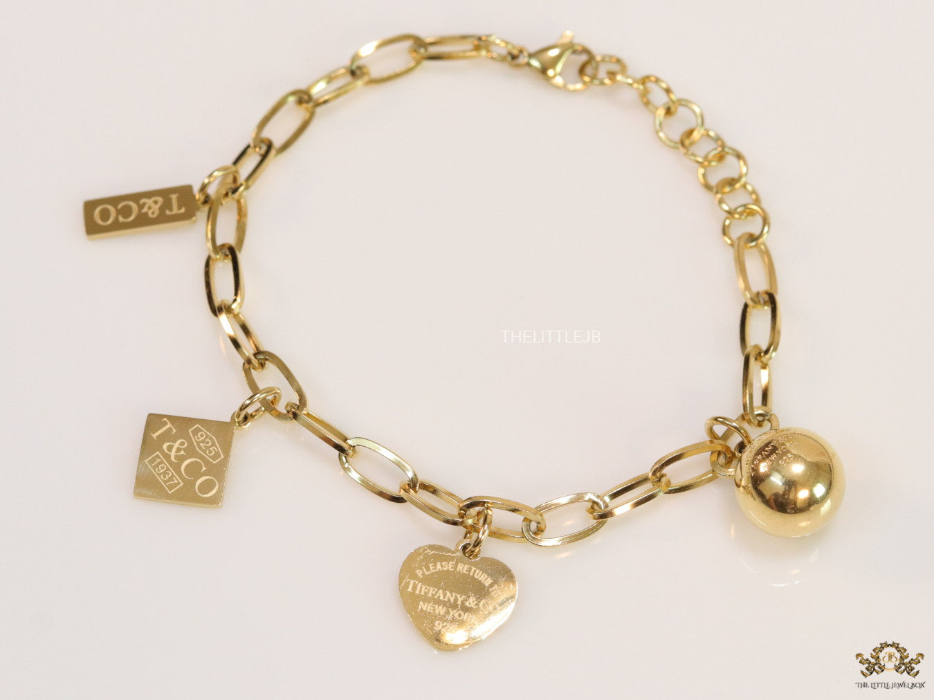 Gold Plated Link Chain Charm Bracelet with Alphabet — Tiff & Co Style
