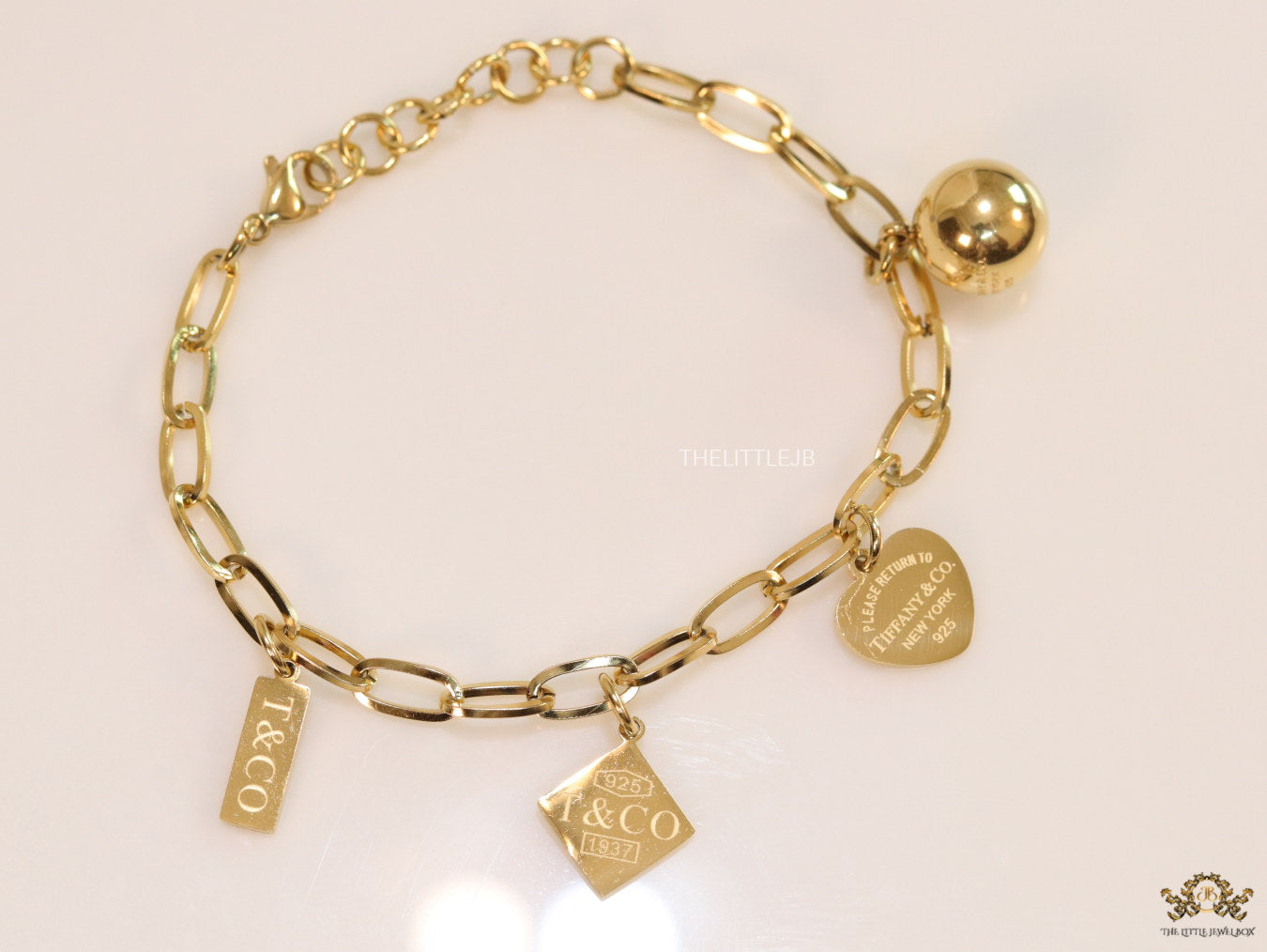 Gold Plated Link Chain Charm Bracelet with Alphabet — Tiff & Co Style