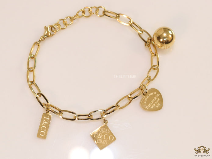 Gold Plated Link Chain Charm Bracelet with Alphabet — Tiff & Co Style