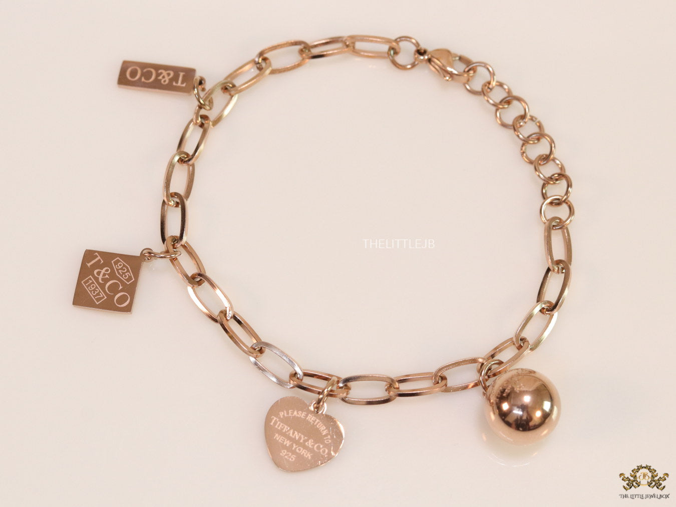 Rose Gold Plated Link Chain Bracelet with Alphabet — Tiff & Co Style