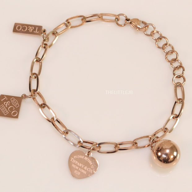 Rose Gold Plated Link Chain Bracelet with Alphabet — Tiff & Co Style