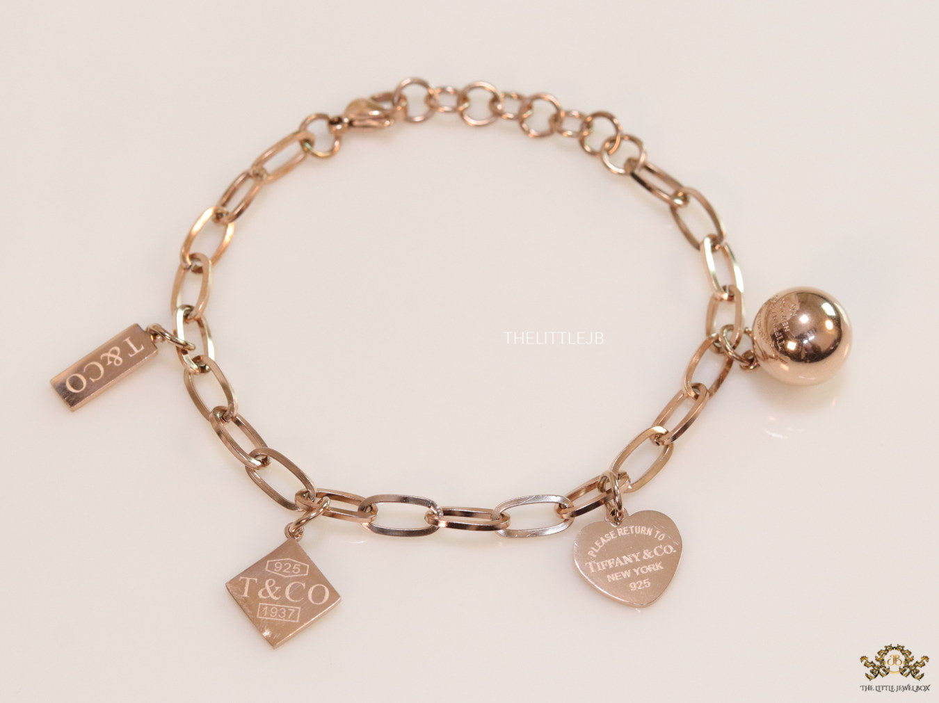 Rose Gold Plated Link Chain Bracelet with Alphabet — Tiff & Co Style