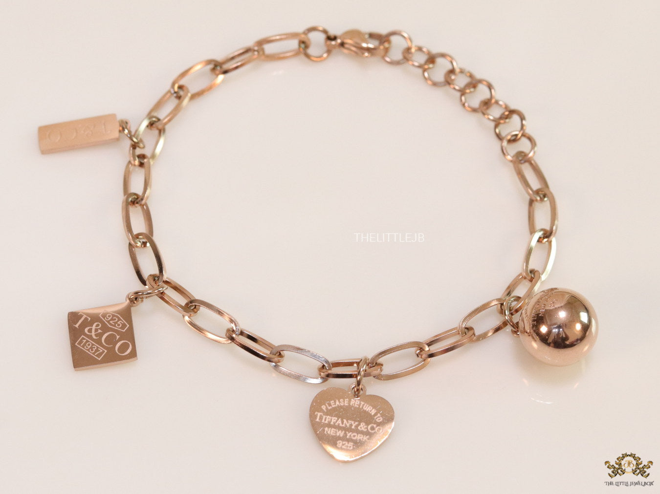 Rose Gold Plated Link Chain Bracelet with Alphabet — Tiff & Co Style