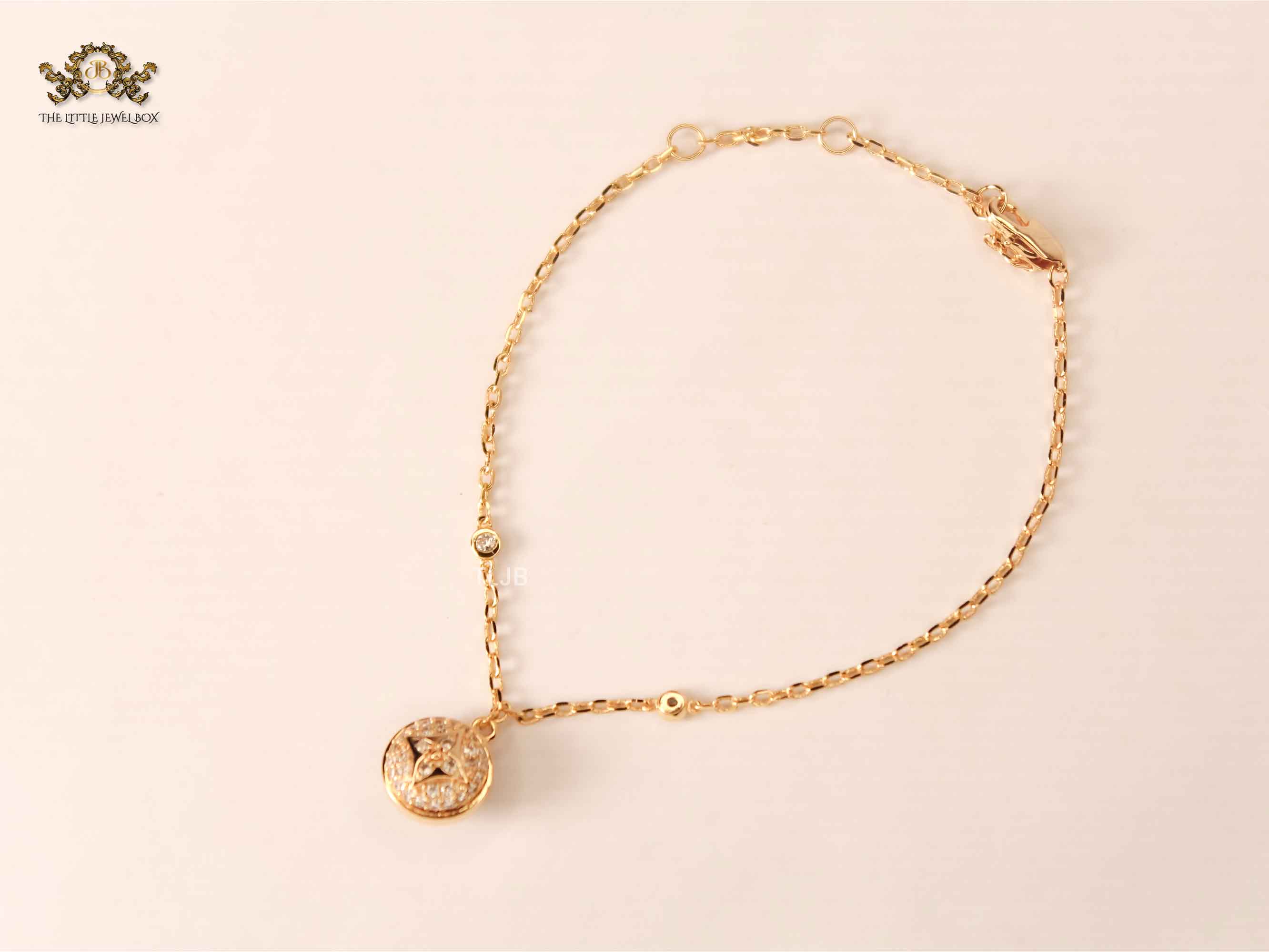 Alphabet L & V Lunar Charm gold cz bracelet