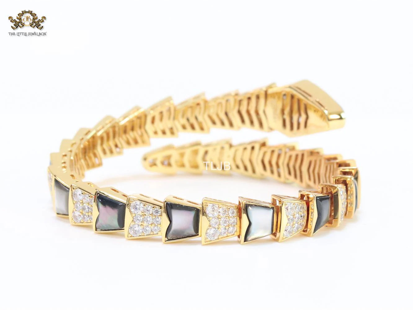 snake black and gold bracelet with cz