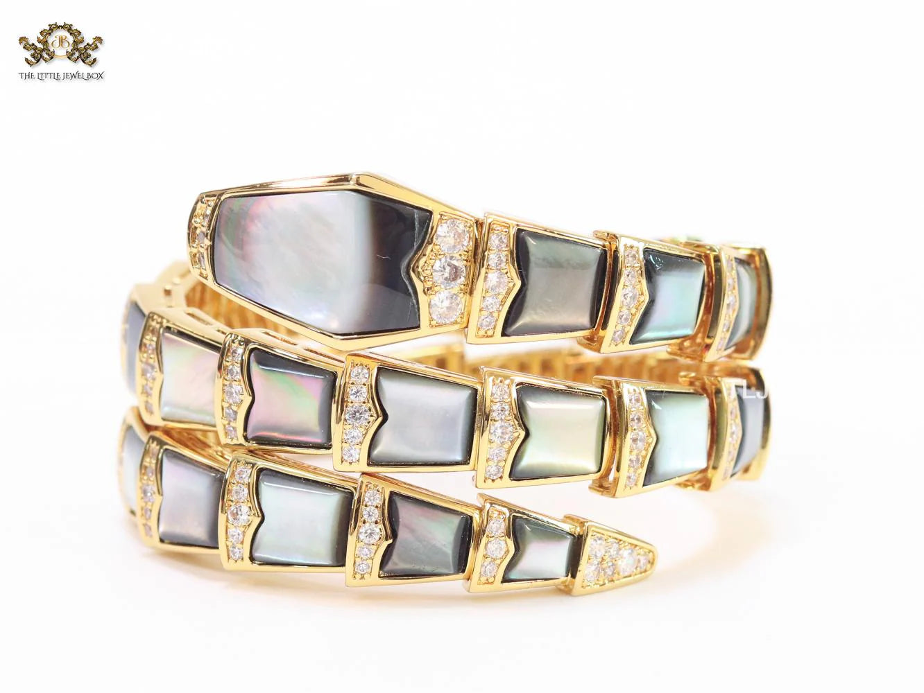 snake black and gold three layer bracelet