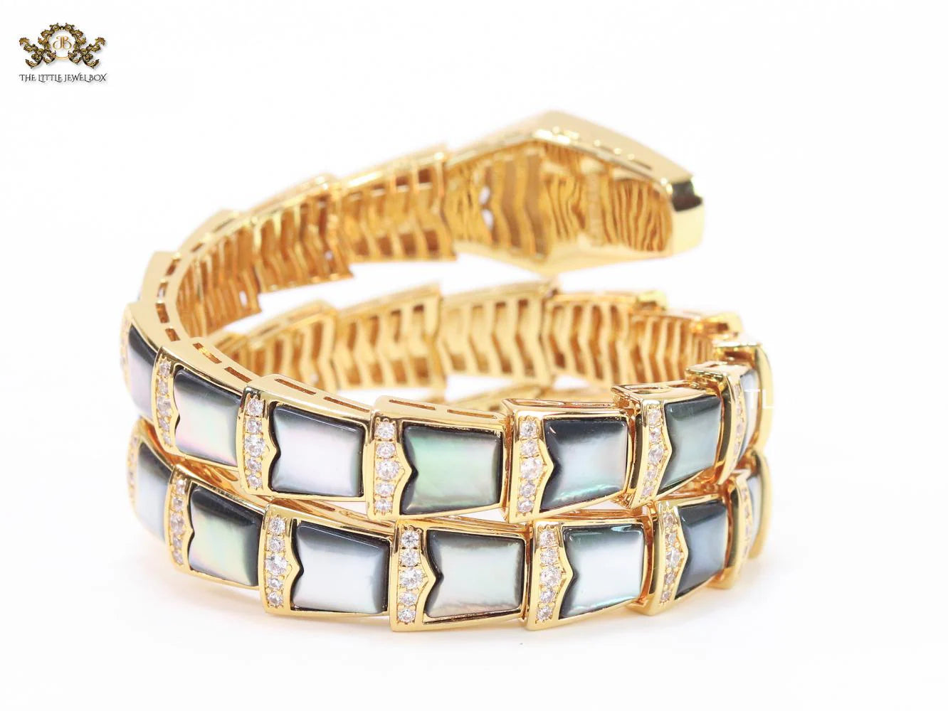 snake black and gold three layer bracelet