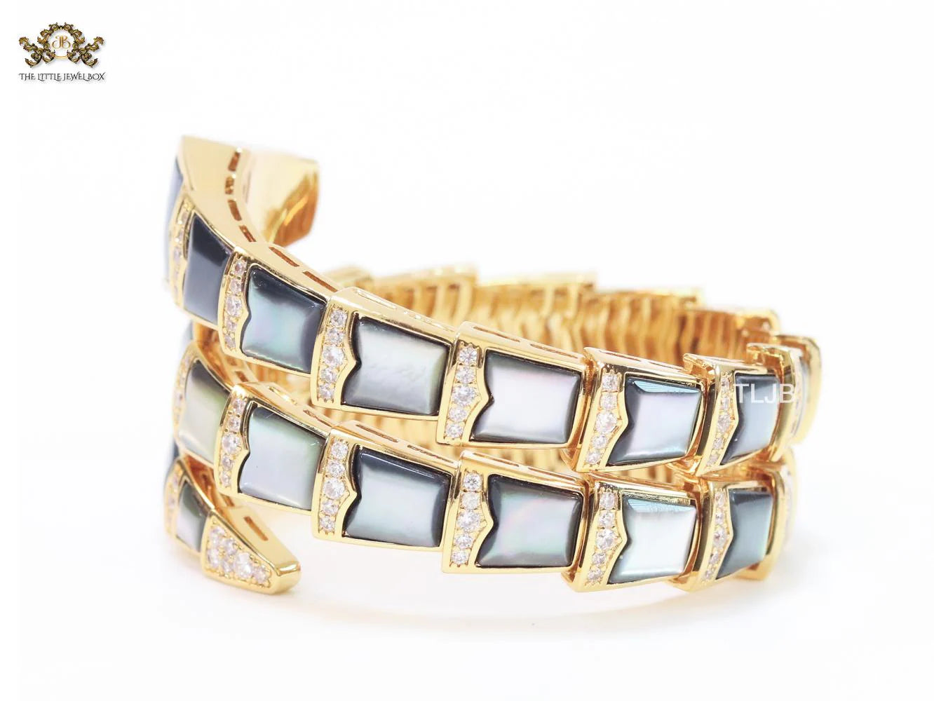 snake black and gold three layer bracelet