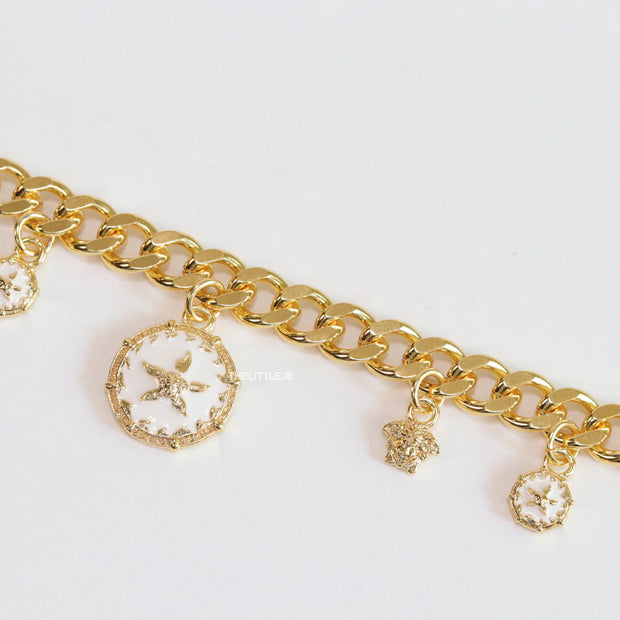 Gold plated link chain charm bracelet
