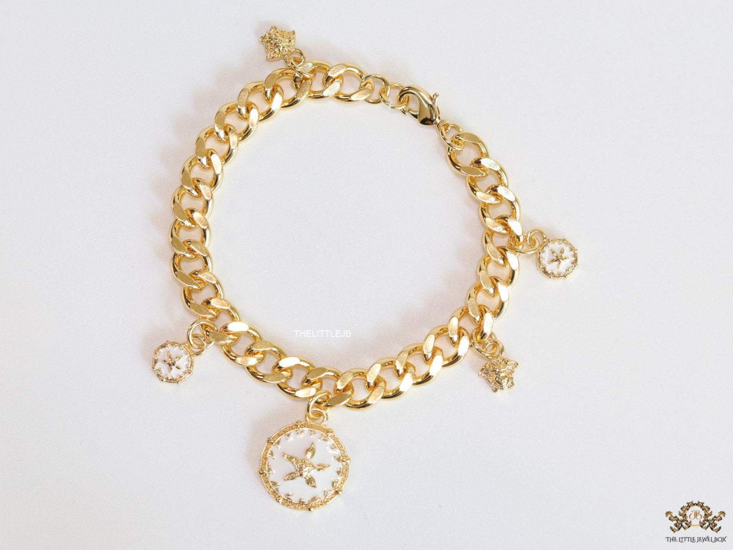 Gold plated link chain charm bracelet