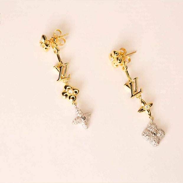 alphabet LV chain charm earrings