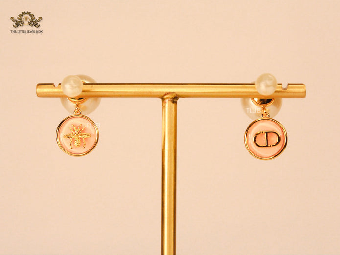 alphabet CD combo web pastel pink pearl bomber earrings