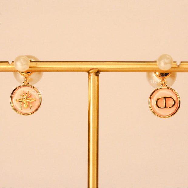 alphabet CD combo web pastel pink pearl bomber earrings