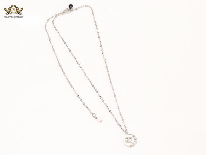 Double C cz and white enamel platinum round chain