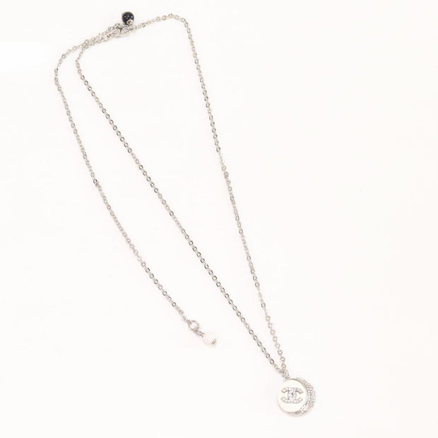 Double C cz and white enamel platinum round chain
