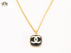 Double C black enamel gold square chain