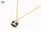 Double C black enamel gold square chain