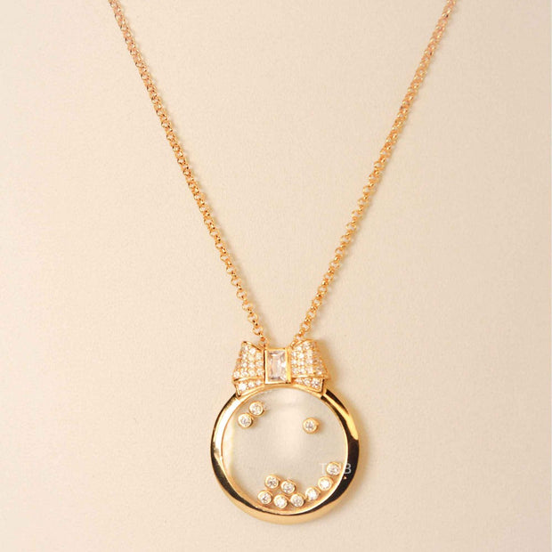 gold bow ringed happy diamond necklace CHPRD