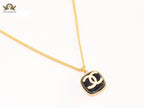 Double C black enamel gold square chain