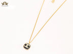 Double C black enamel gold square chain