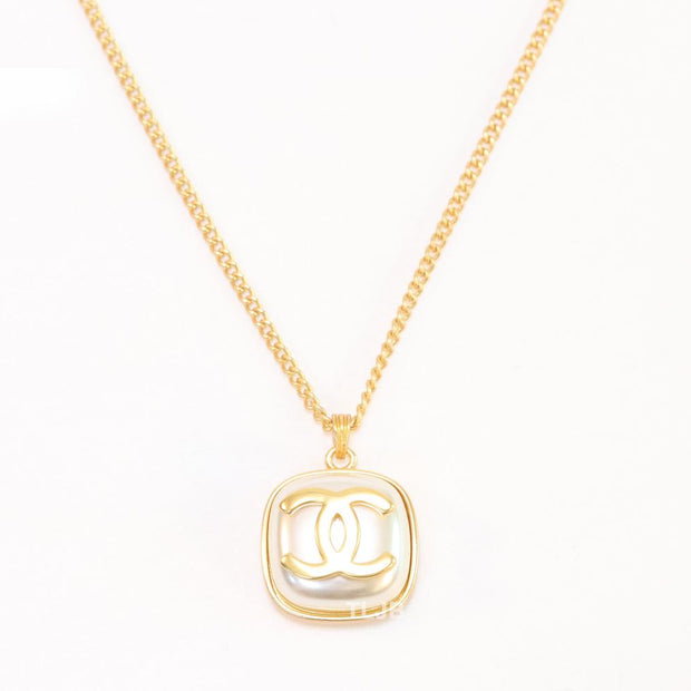 Double C white enamel gold square chain