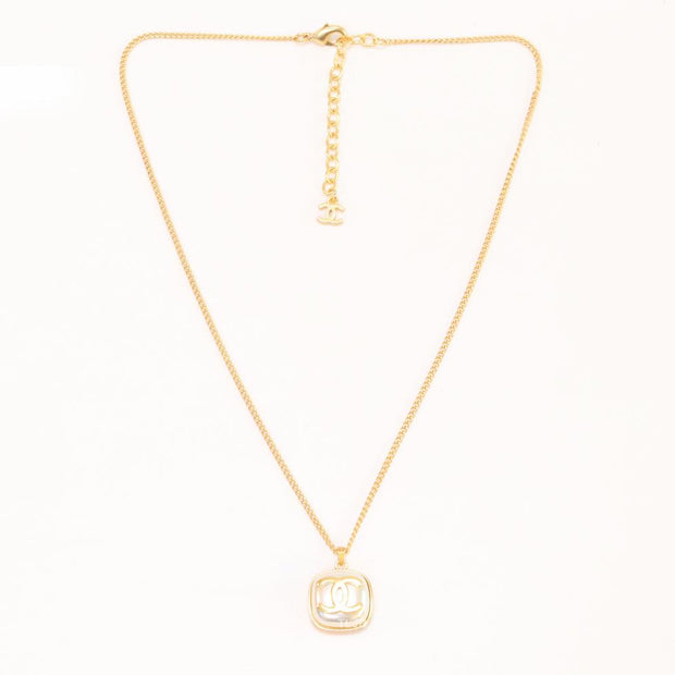 Double C white enamel gold square chain