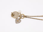 Rustic copper and pearl dragonfly and charms long chain