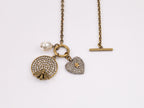 Rustic copper and pearl dragonfly and charms long chain