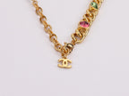 Half Gold and half Pearl Double C chain with mutlicolores stones and CZ