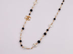Gold Double C chain with Black beads, hearts and pearls