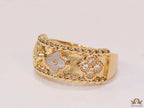 Golden ring band with MOP and cz clovers