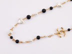 Gold Double C chain with Black beads, hearts and pearls