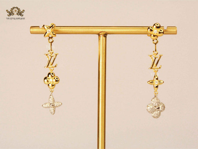 alphabet LV chain charm earrings