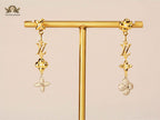 Alphabet L & V double clover layered MOP earrings