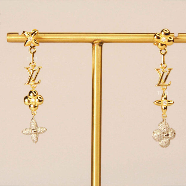Alphabet L & V double clover layered MOP earrings