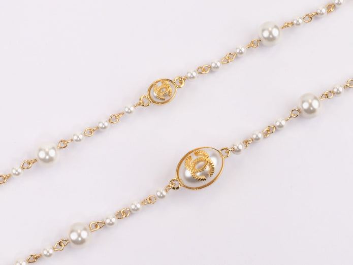 Gold Double C on Pearl chain