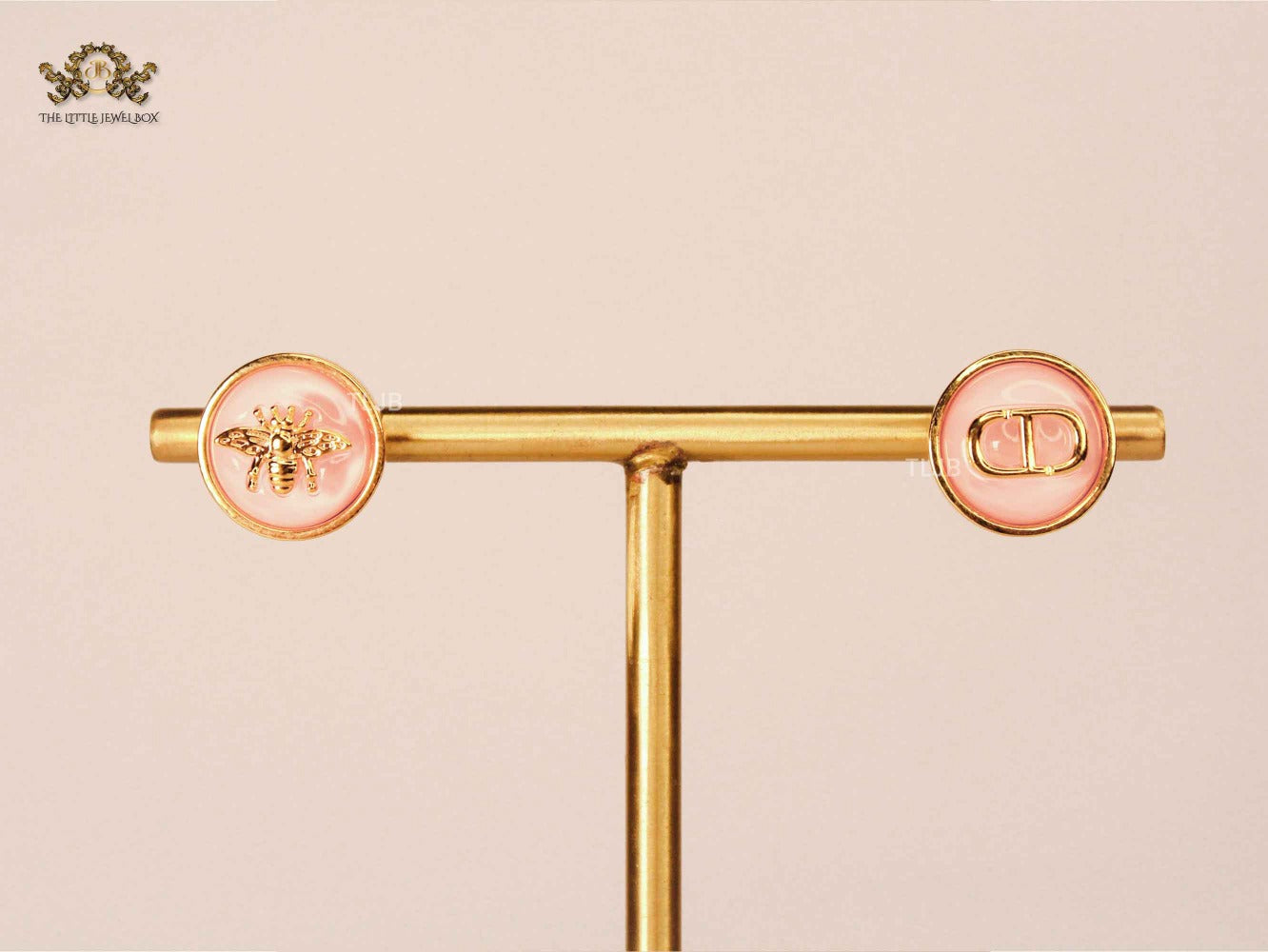 Alphabet CD combo bee earrings pink