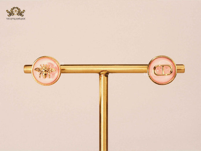 Alphabet CD combo bee earrings pink