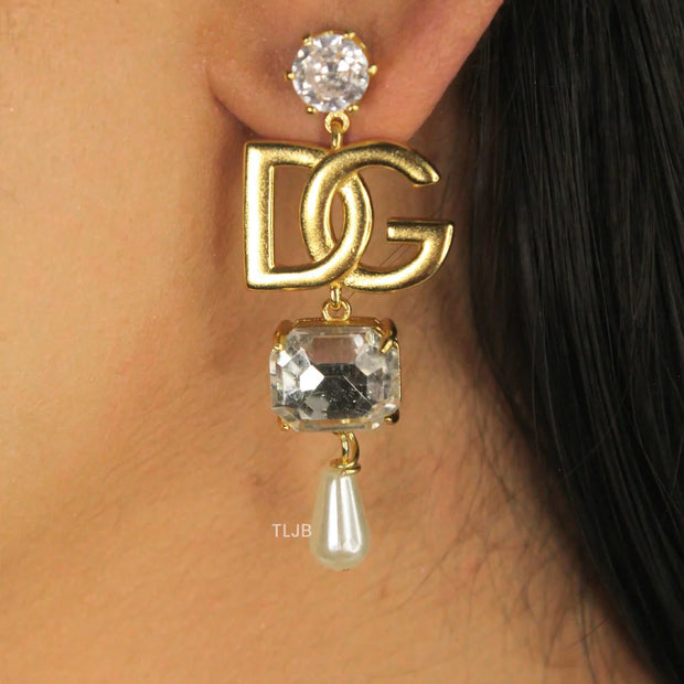 alphabet D and G Pearl Luxe Drop earrings