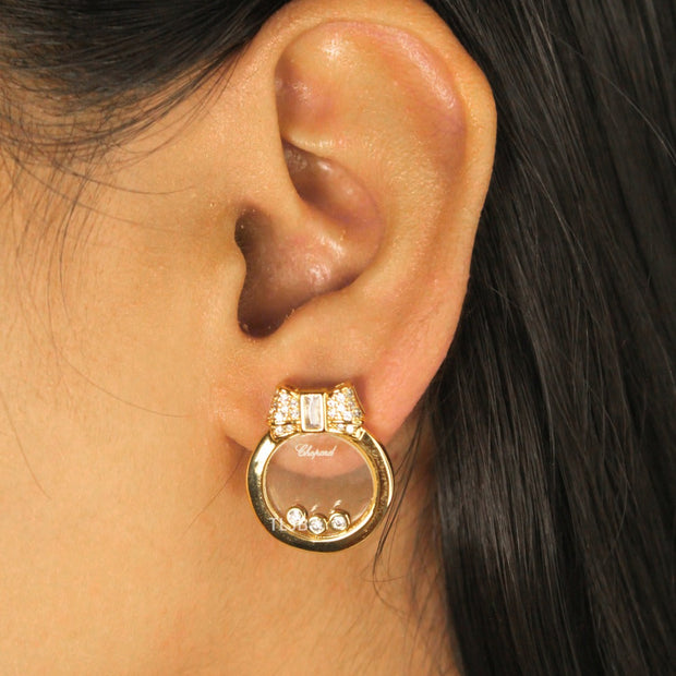 Bow ringed gold happy diamond earrings CHPRD