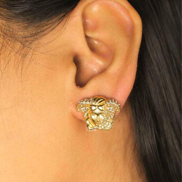 Divine Gold Medusa earrings with cz