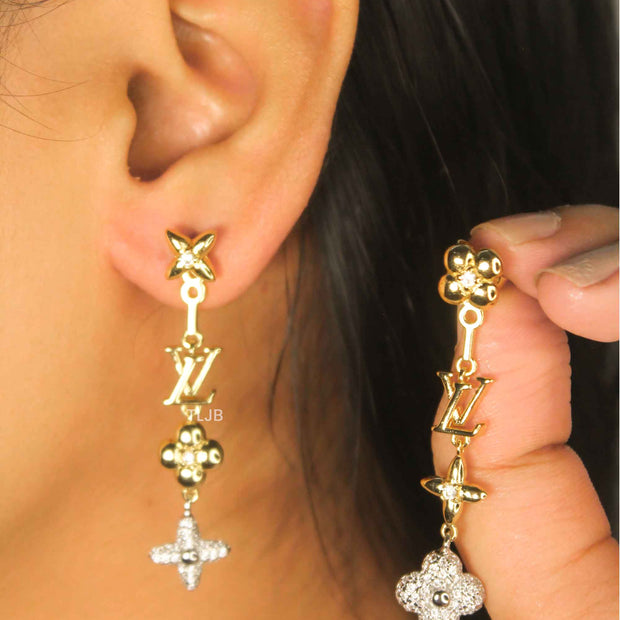 alphabet LV chain charm earrings