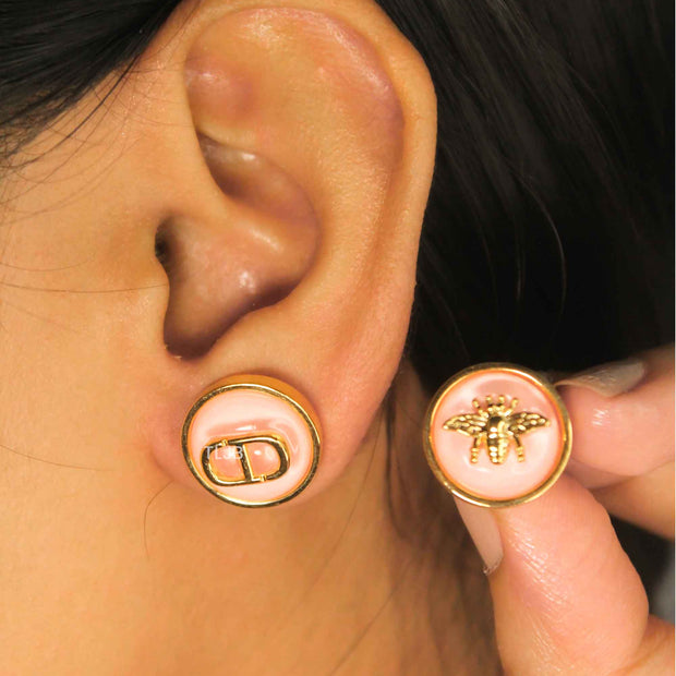 Alphabet CD combo bee earrings pink