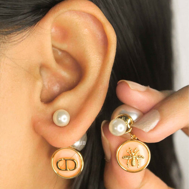 alphabet CD combo web pastel pink pearl bomber earrings