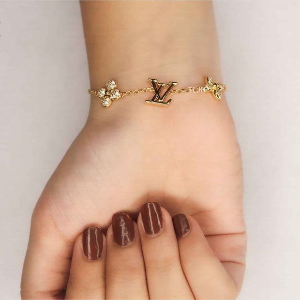 alphabet LV twin flower bracelet golden