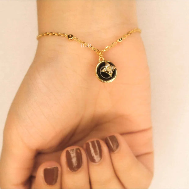 Alphabet L & V Lunar Charm black bracelet